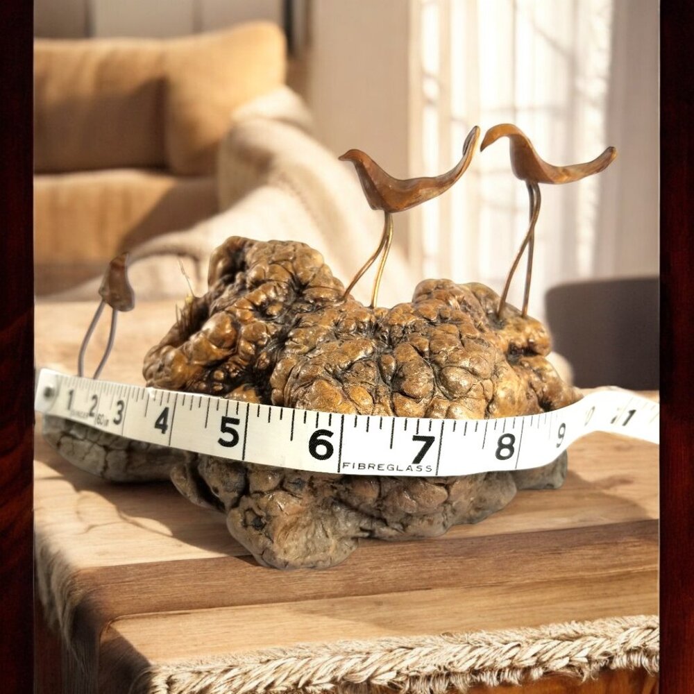 Burled Knob Driftwood Sculpture  3-Cranes Birds on Copper Legs 1950 MCM Folk Art - Picture 14 of 16